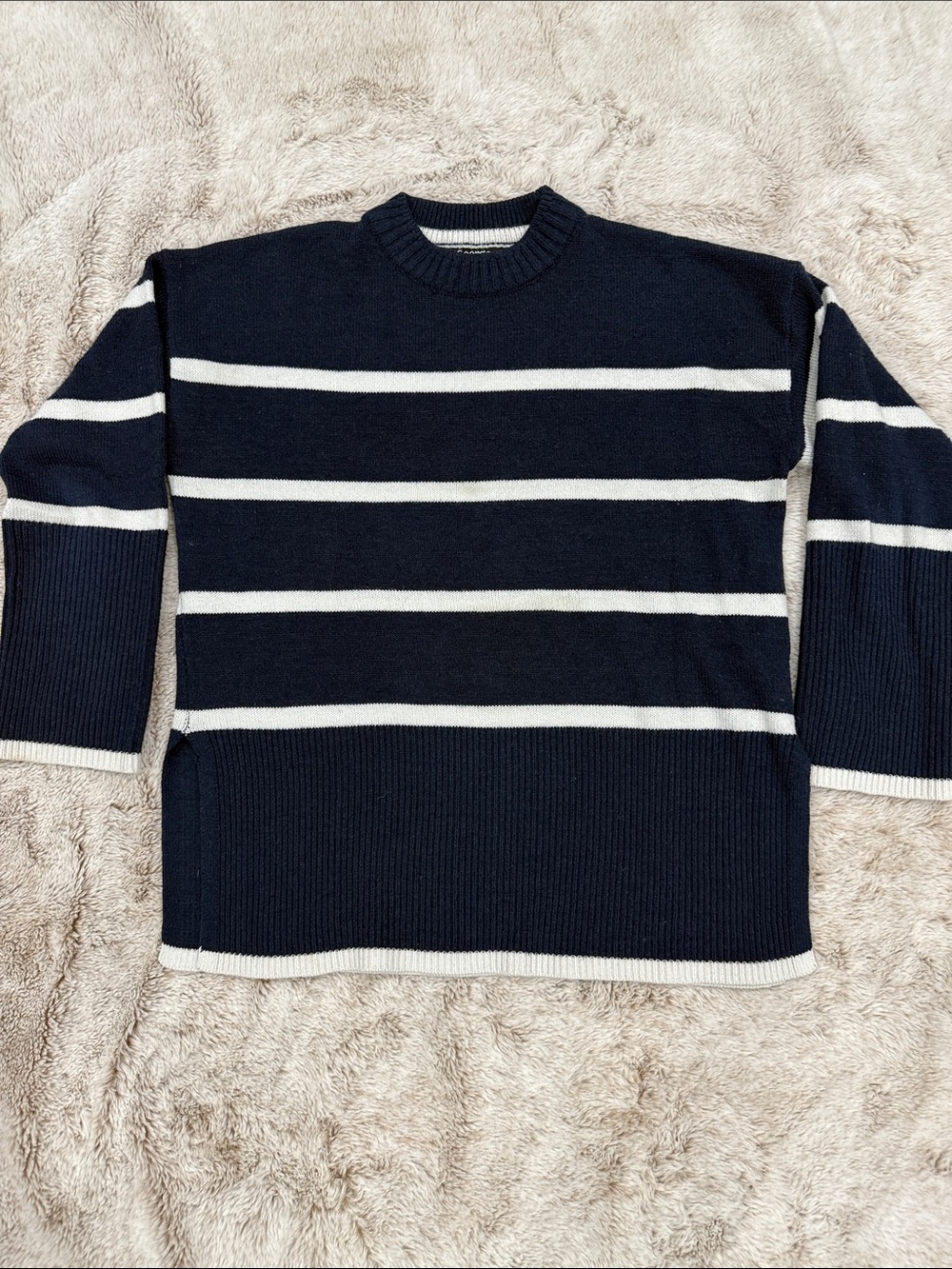 George Navy and White Striped over sized Crewneck Sweater